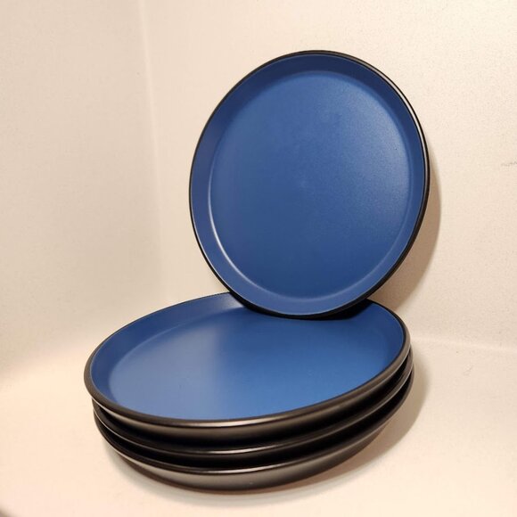 NEW Stone Lain 4 Piece Stoneware Salad Plate Replacement Set Blue and Black 7.5" - Picture 2 of 5